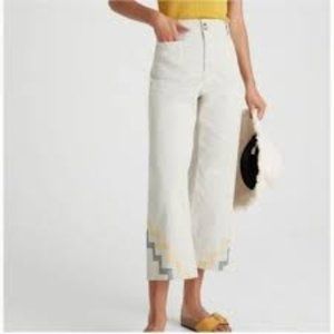 Maeve Anthropologie Hallee Embroidered Wide Leg Crop Pants Plus Size 20W